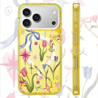 Ốp điện thoại sạc từ tính không dây Acrylic hình hoa Tulip màu hồng tương thích cho IPhone 16 PLUS 11 12 13 14 15 16 17 Pro Max Ốp lưng cứng chống sốc