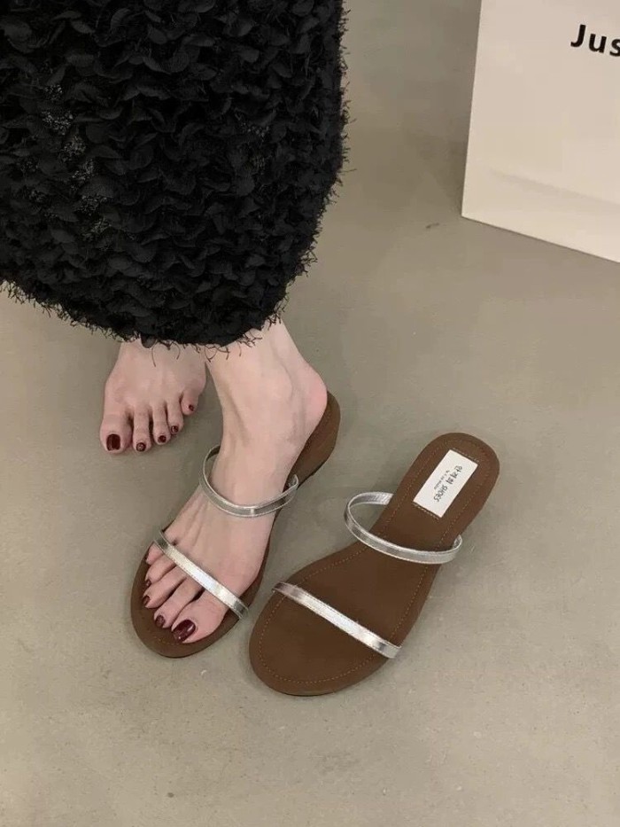 Dép đế bệt đế dày mùa hè xinh xắn dành cho nữ với giày cao gót phong cách Pháp và sandal đơn giản