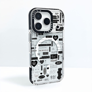 Nhãn dán nhãn trái tim yêu thương màu đen Vỏ sạc từ tính không dây Tương thích cho IPhone16E 14 Plus 11 12 13 15 16 17 Pro Max Cover 17AIR Silicone mềm trong suốt Vỏ chống sốc