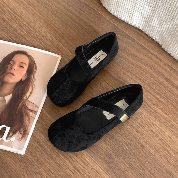 Giày bệt mũi tròn miệng nông phong cách retro dành cho nữ mùa hè có váy Giày Mary Jane đế mềm kiểu