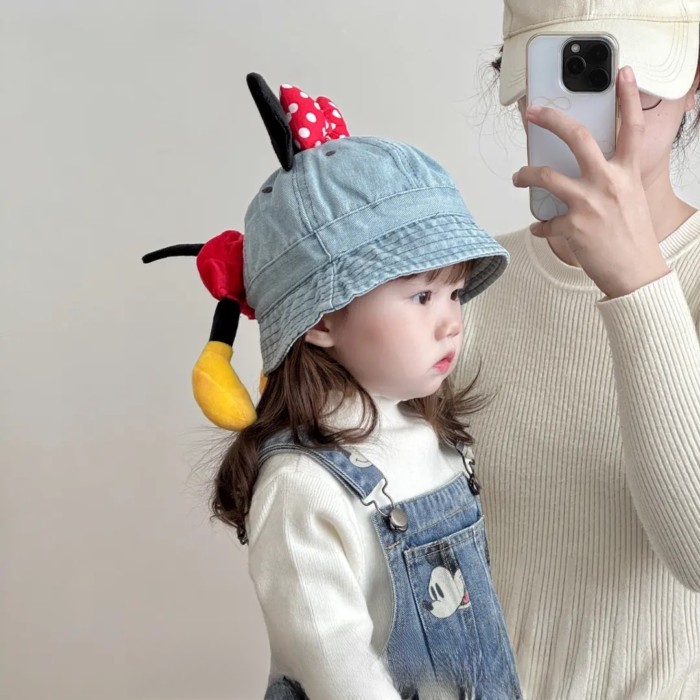 Baby Bucket Hat Spring And Autumn Cute Ear Bow Girls Sunshade Cowboy Hat Autumn And Winter Ba