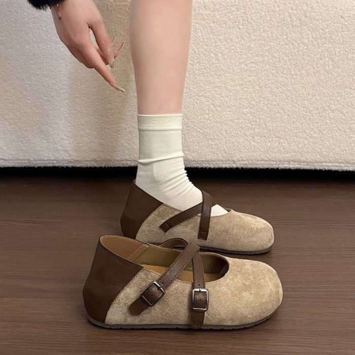Retro Da Báo Mary Jane Giày Nữ Xuân Thu Đế Mềm Đậu Hà Lan Bí Ngô Bên Trong Tăng Chiều Cao Giày Birk