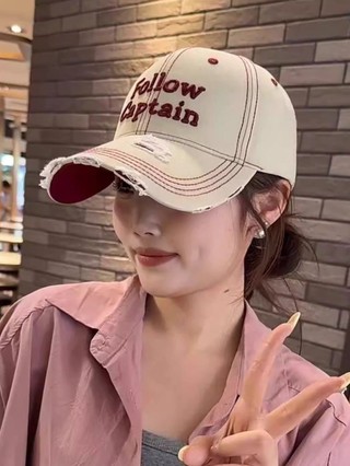 Korean Style Distressed Hole Baseball Hat For Women Spring Embroidered Hard Top Peaked Hat Wi
