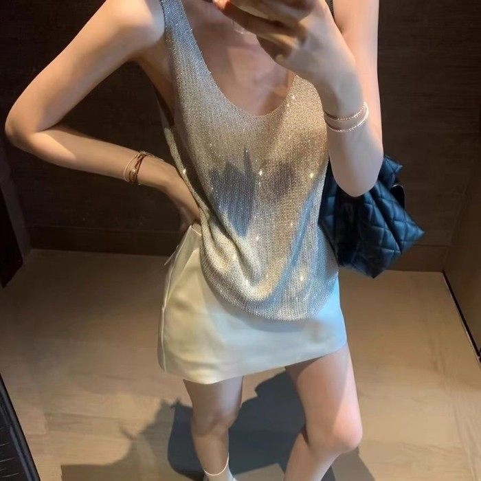 Áo yếm cổ chữ V đính kim cương nóng bỏng bùng nổ dành cho nữ cao cấp nhẹ nhàng sang trọng mặc