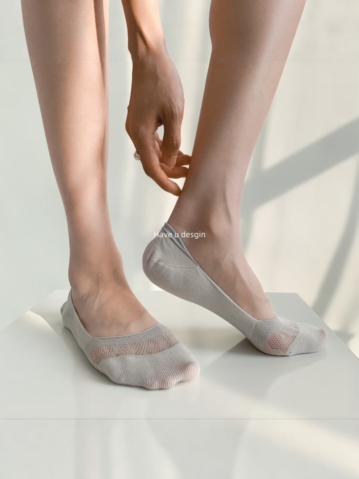 Have u desgin Summer Ultra-Shallow Mouth Can 't Fall Off Gót Chân Tất Vô Hình Nữ Lưới Mỏng Thoáng Khí Với Giày Cao Gót Muỗng Giày Tất Chân Rò Rỉ