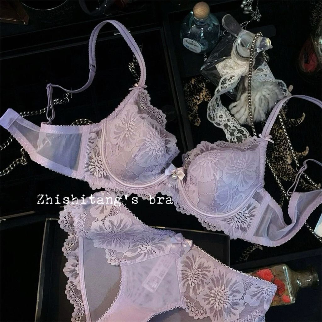 Quần Lót Pháp Nữ Ngực Lớn Nhìn Ren Nhỏ Thêu Có Vòng Thép Hỗ Trợ Hàng Đầu Bộ Áo Ngực Chống Chảy xệ