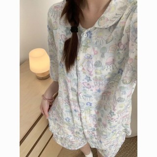 phim hoạt hình sứa tay ngắn quần dài đồ ngủ cho nữ mùa hè mới dopamine sinh viên dễ thương hai b