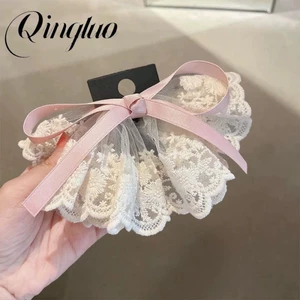 Hàn Quốc Siêu Tiên Ren Nơ Hồng Tóc Mới Phong Cách Nữ Tính Đuôi Ngựa Clip Top Clip