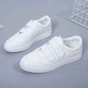 Giày Trắng Cho Nữ Mùa Hè Giày Đế Bằng Velcro Phong Cách Hàn Quốc Giày Thể Thao Thường Ngày Học Sinh