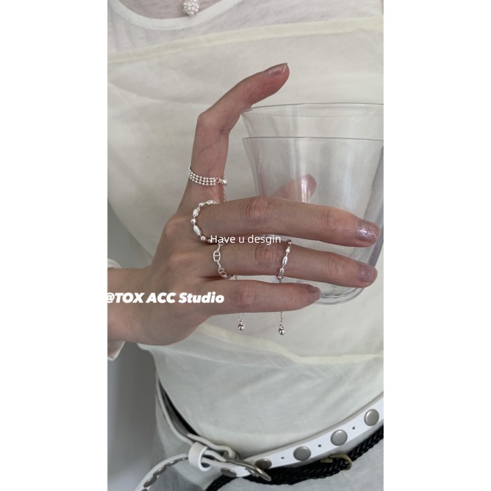 Have u desgin Hàn Quốc Blogger Pull-out Bạc ins Feel Đơn Giản Có Thể Điều Chỉnh Mềm Nhẫn Sang Trọng Đồng Bằng Nhẫn