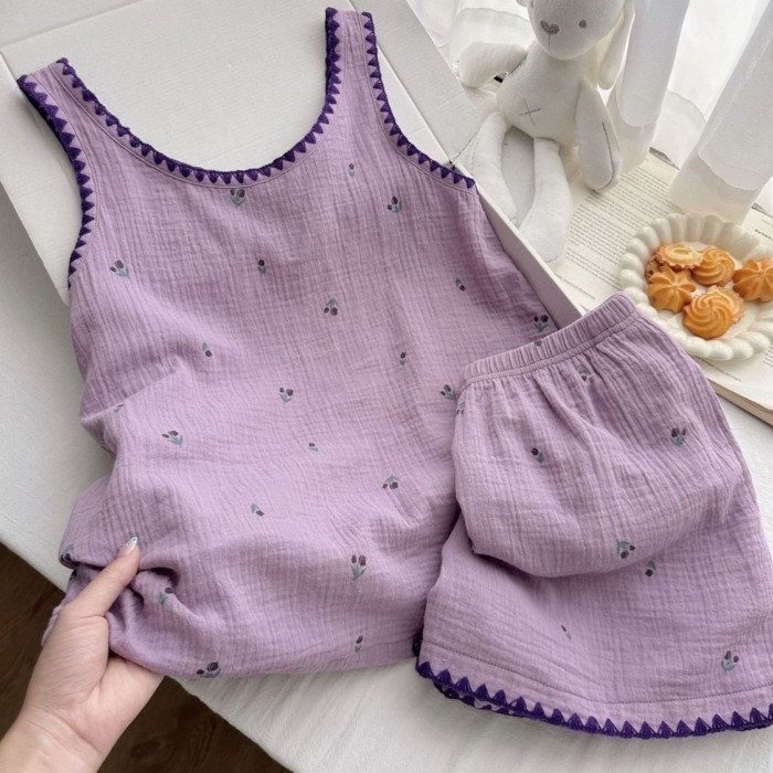 Nhật Bản màu đỏ và hồng phim hoạt hình hellokitty mây cotton vest đồ ngủ nữ mùa hè thiết kế q