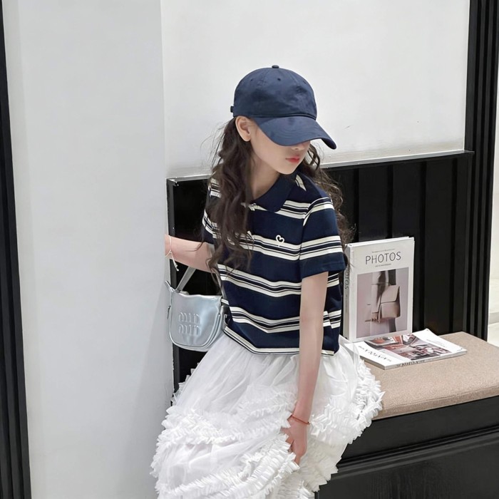 kids Áo thun ngắn tay sọc hàn quốc bé gái Áo sơ mi POLO mùa hè mới Áo ngắn trẻ em
