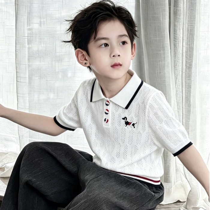 Boys' Tops Polo Shirt New Summer Children's Knitted Short-sleeved Top Baby Fashionable Summer
