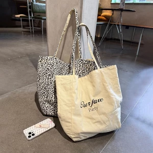 New White Leopard Print Korean Double-sided Shoulder Bags Large Capacity Canvas Bags Versatile F