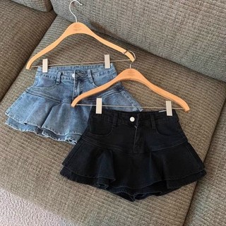 Quần culottes denim bé gái mùa hè dài vừa cho trẻ em quần culottes xếp li dài mùa hè quần áo trẻ em