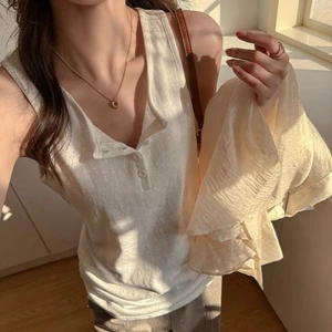 Áo dây đeo vai rộng thoải mái mùa xuân hè của phụ nữ bằng tre bông lỏng lẻo che phủ thịt đa n