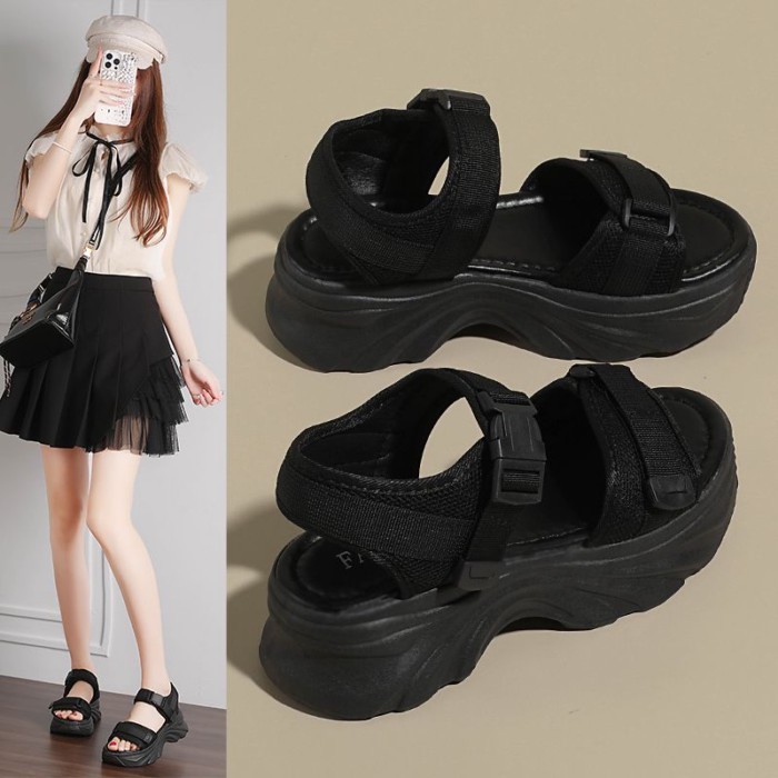 Giày sandal nữ đế dày mùa hè, đế dày, nhẹ, đế mềm, giày thể thao đi biển tăng chiều cao phù hợp