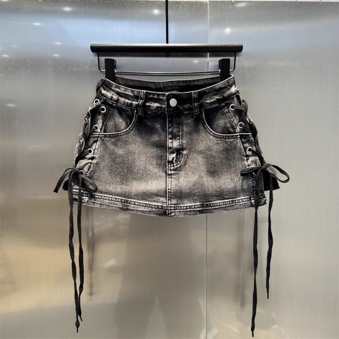 Thiết kế váy quây hông hấp dẫn dành cho nữ mùa xuân hè Mỹ váy denim in họa tiết da báo dạo ph