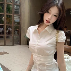 Trắng cay ngọt thuần khiết khao khát áo sơ mi ngắn tay dành cho nữ mùa hè khí chất Nhật Bản d