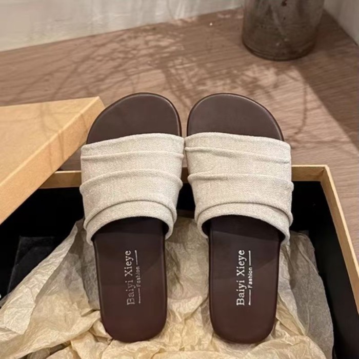 Giày sandal đế bệt xếp ly cho nữ mùa hè, dép đế bệt đi biển không gây mỏi chân.