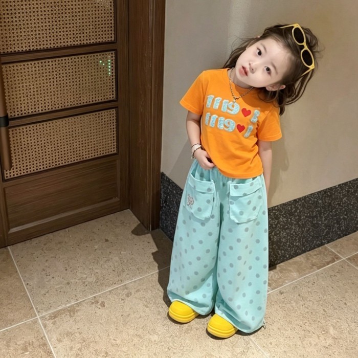 Girls Summer Thin Letter Printed Short-sleeved T-shirt New Fashion Style Little Girl Versatil