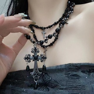 ngành công nghiệp nặng nhiều lớp áo len dây chuyền choker niche đen ngọc trai đính cườm vòng
