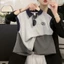 Bộ Quần Short Không Tay Trẻ Em Mới Nam Nữ Phong Cách Hàn Quốc Cổ Ve Áo Màu Trơn