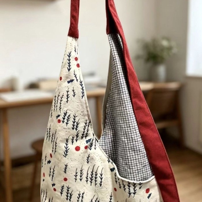 phong cách retro văn học tuyết tùng in túi xách đi chơi bình thường đi làm đi lại đựng đồ lặt