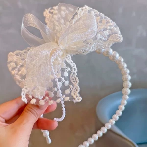 mùa xuân mới phong cách Hàn Quốc ren cổ tích nơ ngọc trai công chúa trẻ em vòng băng đô phụ kiện