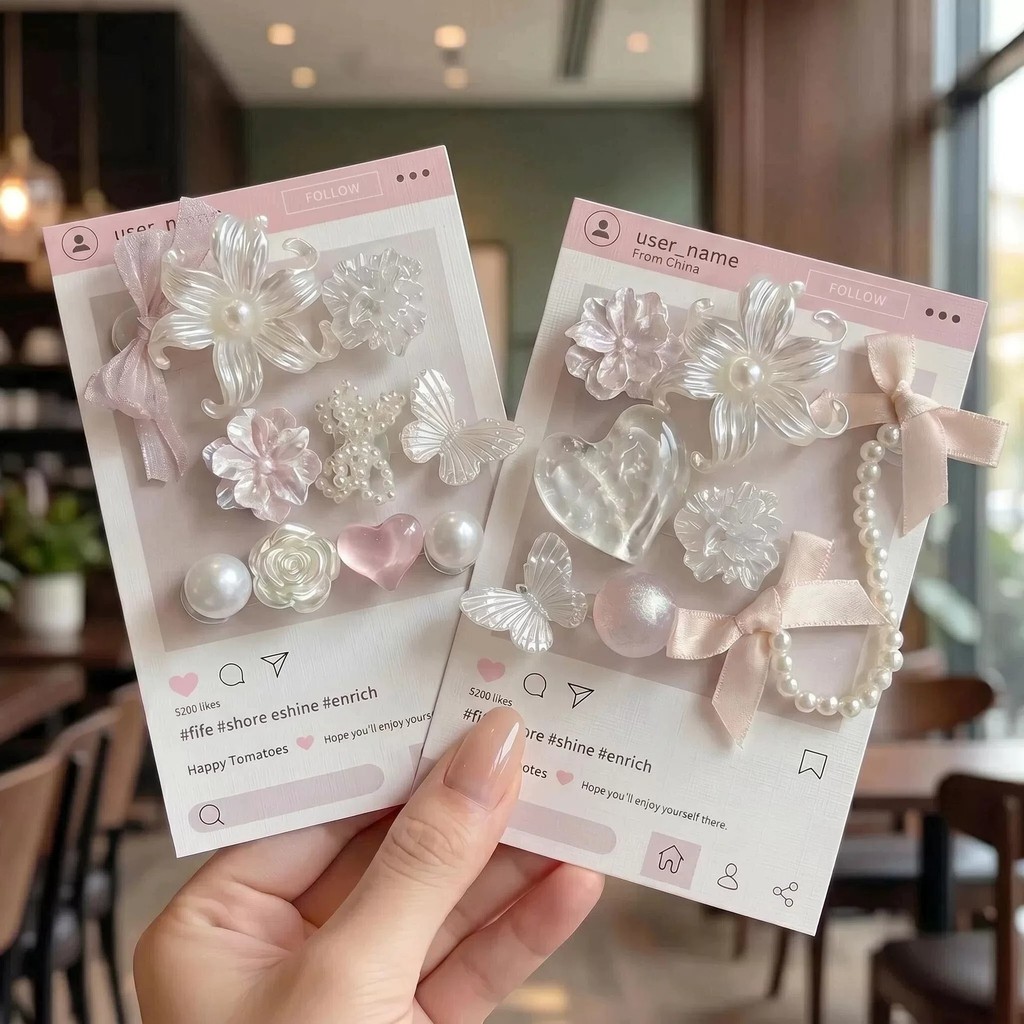 Ngọc Trai Hồng Nơ Thạch Giày Lỗ Trang Trí