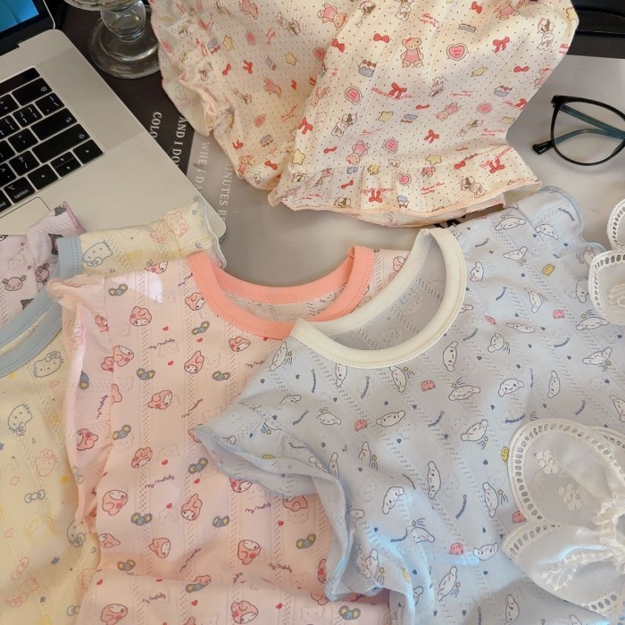 Bộ quần áo ngắn tay cotton nguyên chất dành cho bé gái cỡ trung và cỡ lớn Bộ quần áo mặc ở nh