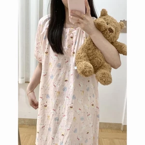 Clouds Cotton Yarn Spotted Pajamas Women's Summer New Cartoon Student Nightgown Slimming Home Cl