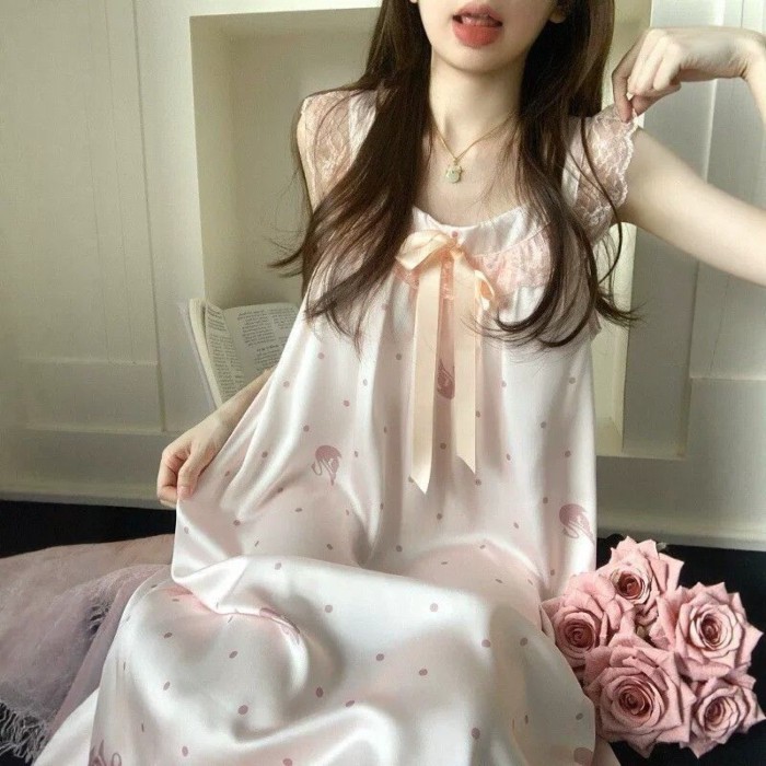 Mùa Hè Phong Cách Công Chúa Ren Chấm Bi Treo Váy Ngủ Cho Phụ Nữ Có Miếng Đệm Ngực Mùa Hè Mới