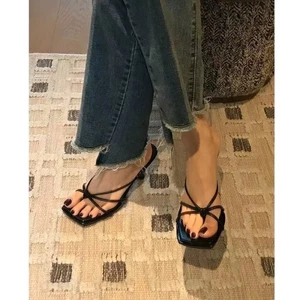 Dép sandal đi biển mùa hè xinh xắn, dép cao gót Pháp mới dành cho nữ, giày cao gót một dây ph