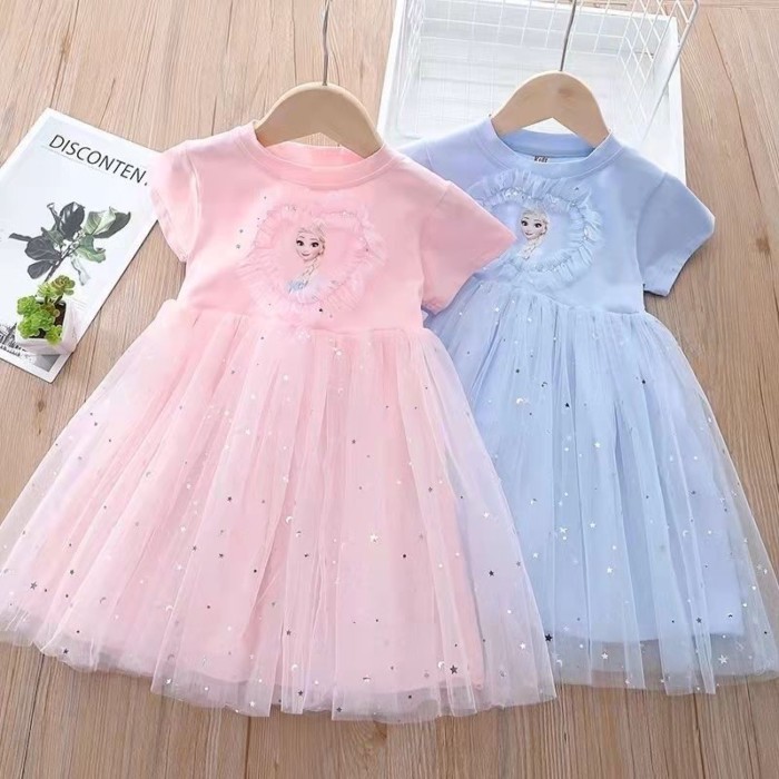 Đầm Công Chúa Elsa Nữ Tay Ngắn Mùa Hè Nữ Mới Frozen Elsa Disney Trẻ Em Sinh Nhật Cao Cấp Đầm