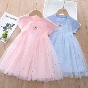 Đầm Công Chúa Elsa Nữ Tay Ngắn Mùa Hè Nữ Mới Frozen Elsa Disney Trẻ Em Sinh Nhật Cao Cấp Đầm