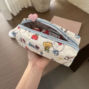 màu xanh hello kitty dễ thương canvas bút chì túi văn phòng phẩm túi cao cấp công suất lớn dây ké