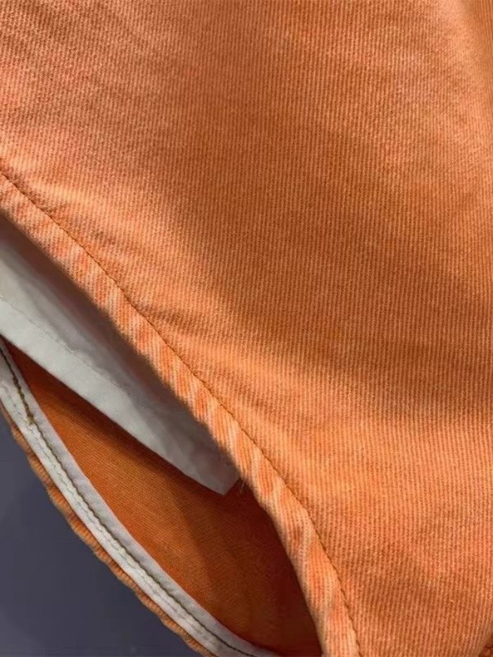quần short denim dài phong cách mùa hè mới màu cam hot girl chân dài, lưng cao, túi rò rỉ đa năn