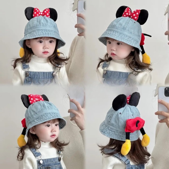 Baby Bucket Hat Spring And Autumn Cute Ear Bow Girls Sunshade Cowboy Hat Autumn And Winter Ba