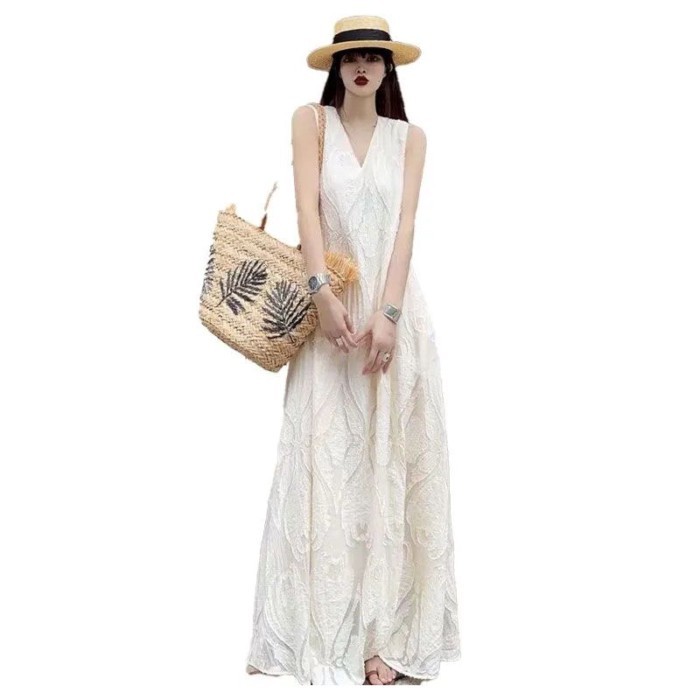 New Summer Style Loose Casual Holiday Style Slimming Flesh-covering Sleeveless Long Skirt Wom