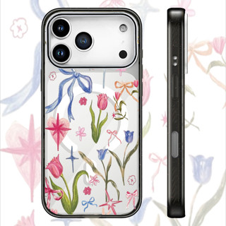 Ốp điện thoại sạc từ tính không dây Acrylic hình hoa Tulip màu hồng tương thích cho IPhone 16 PLUS 11 12 13 14 15 16 17 Pro Max Ốp lưng cứng chống sốc
