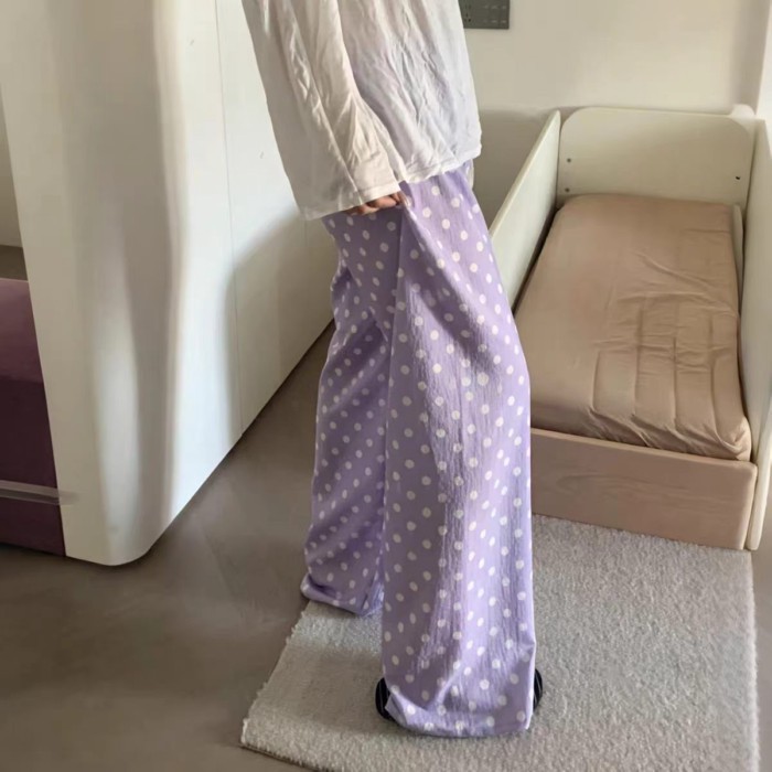 bộ đồ ngủ chấm bi mùa hè dành cho nữ, dáng rộng, mỏng, giản dị, đa năng, mỏng, chống muỗi, ống r