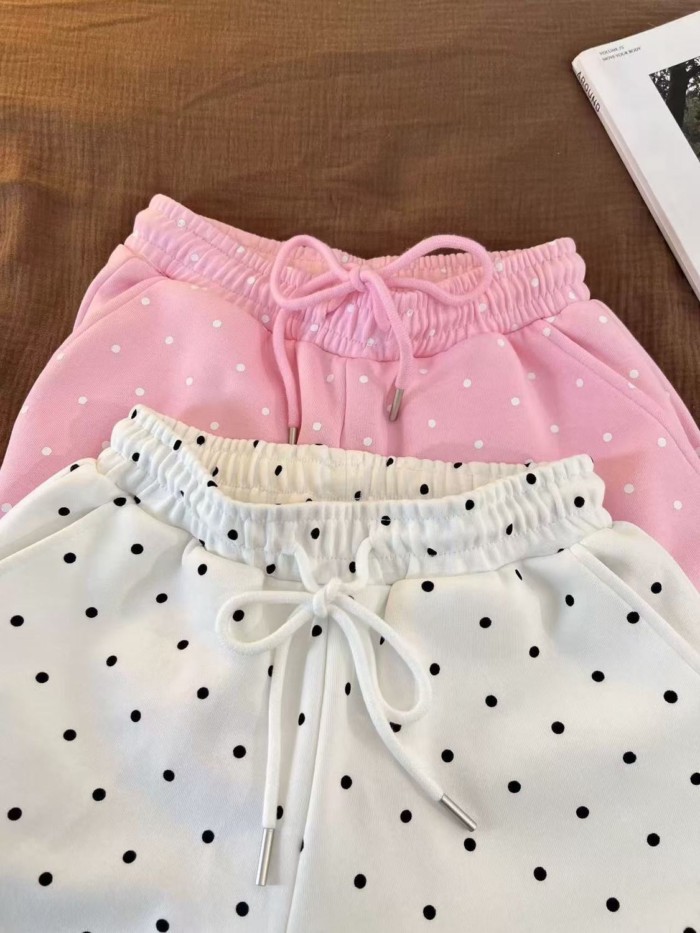 chiếc quần short dây rút chấm bi thường ngày dễ thương cho nữ mùa hè dáng rộng, dáng ôm và đa nă