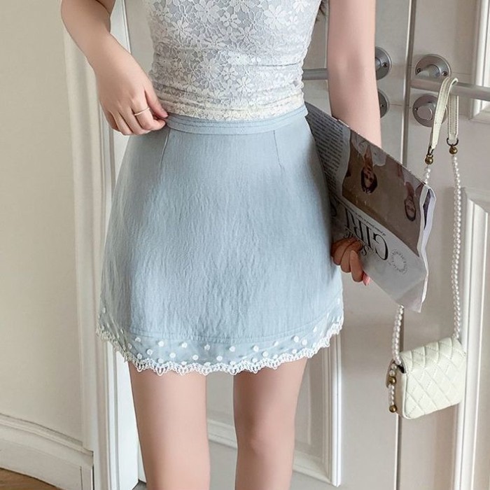 Lan ~ Pure Desire Ren Viền Váy Nữ Phong Cách Mới Xuân Hè Plus Size Béo mm Mặc Bên Ngoài Cao Cấp Chữ a Váy Hông