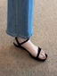 Giày sandal quai ngang mũi vuông phong cách đơn giản của Pháp Giày bệt hở mũi màu đen khí chấ