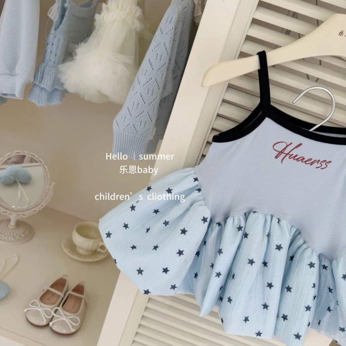 Girls Summer Clothes New Suspender Dress Baby Girl Star Gauze Skirt Western Internet Celebrit