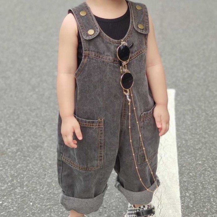 Quần trẻ em, quần yếm denim xuân thu phong cách Hàn Quốc, áo liền quần cho bé trai và bé gái