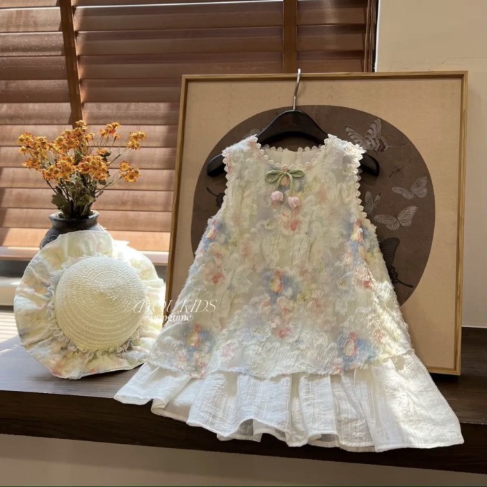 Váy mùa hè cho bé gái phong cách nóng bỏng váy hoa tulip mục vụ ngọt ngào mới Đầm công chúa k
