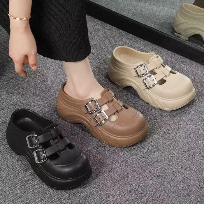 Mới Áo Khoác Ngoài Đế Dày Tăng Đáy Chống Trơn Trượt Croc Cho Nữ Mùa Hè Bao Đầu Nửa Dép Xăng Đan