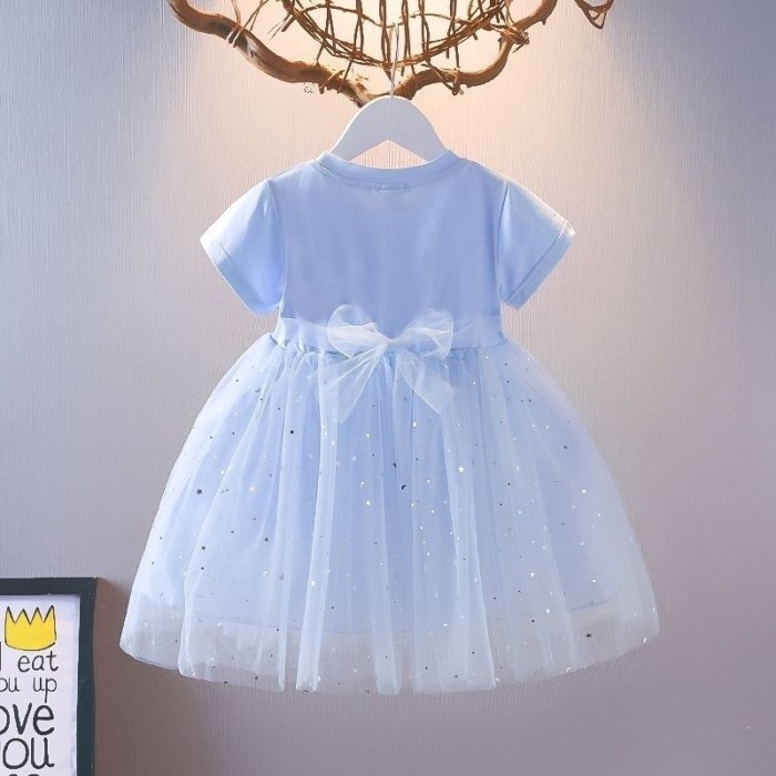 Đầm Công Chúa Elsa Nữ Tay Ngắn Mùa Hè Nữ Mới Frozen Elsa Disney Trẻ Em Sinh Nhật Cao Cấp Đầm